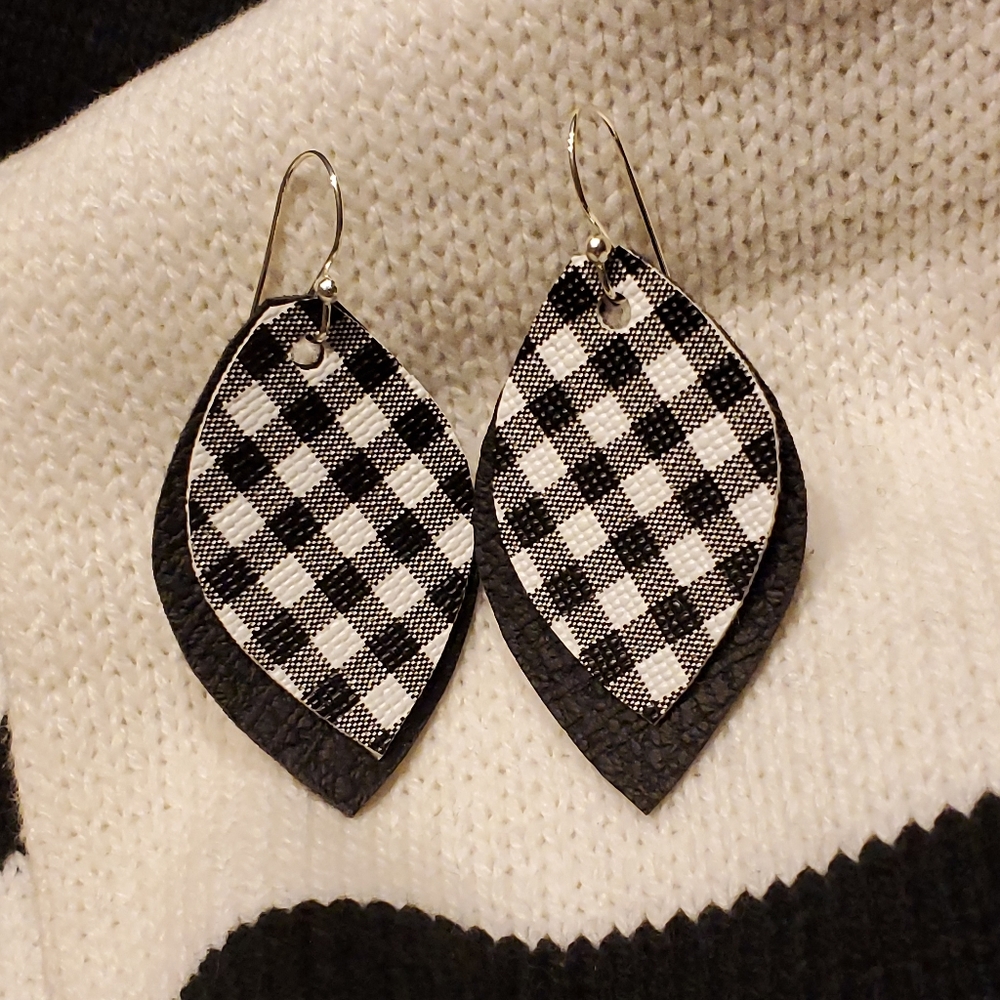 HANDMADE Awesome white Buffalo Plaid layered earrings!